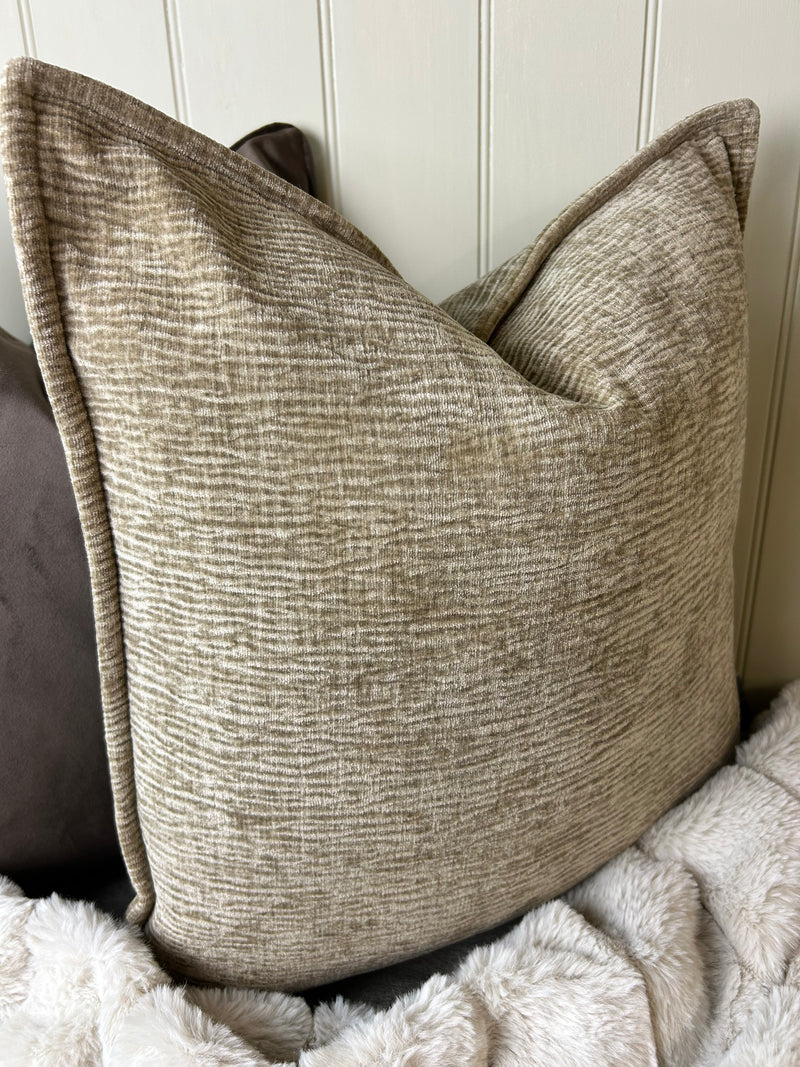 Natural taupe Moddi ripple Textured Velvet Piped Edge Trim premium Cushion 45m