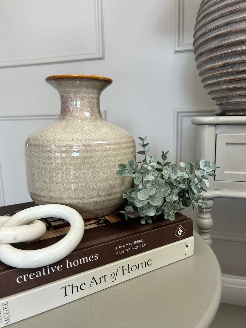 Ceramic textured neutral bottle squat vase