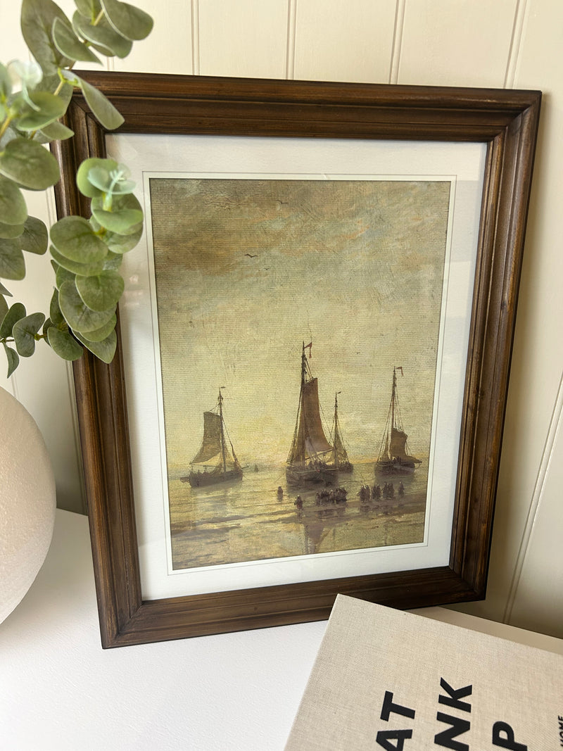 Dark framed wood ship print picture 2 styles