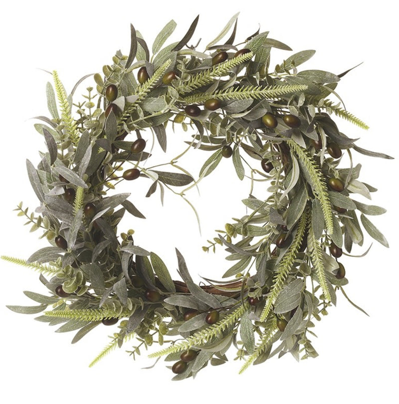 Large mixed foliage and olive wreath 60cm