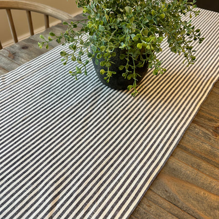 Dark black charcoal natural stripe table runner 195x36cm