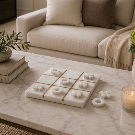 Off white gold marble noughts and crosses Tic Tac Toe coffee table game