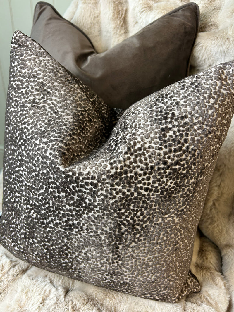 Chocolate Brown textured Bingham dot cushion 43cm