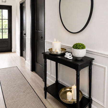 Black rectangular turned leg console traditional table