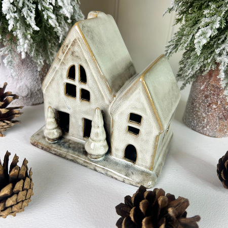 Reactive glaze brown cream Ceramic Led House