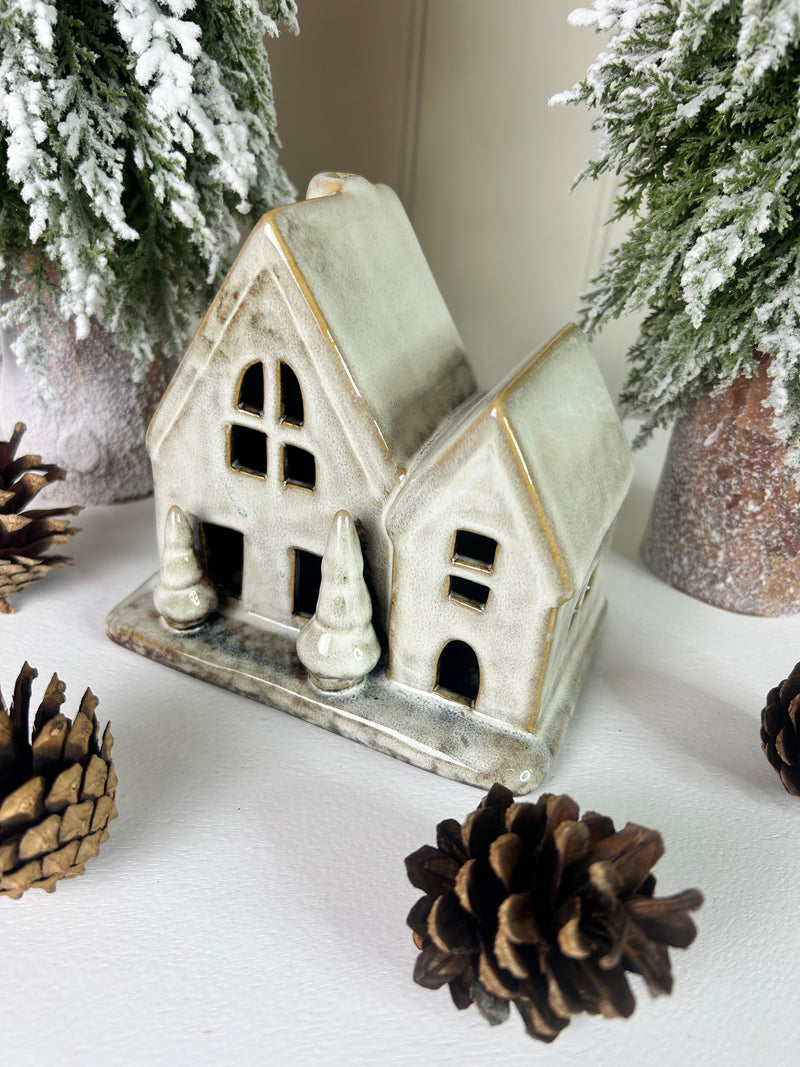 Reactive glaze brown cream Ceramic Led House