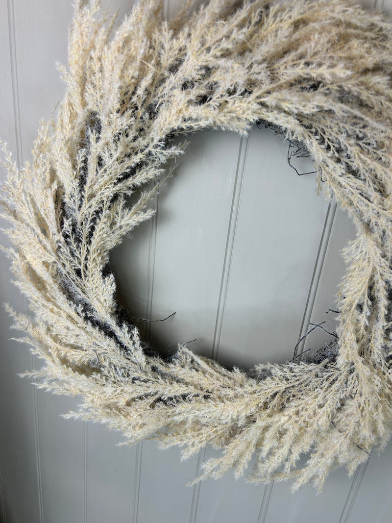Beige flock Pampas round wreath 45cm