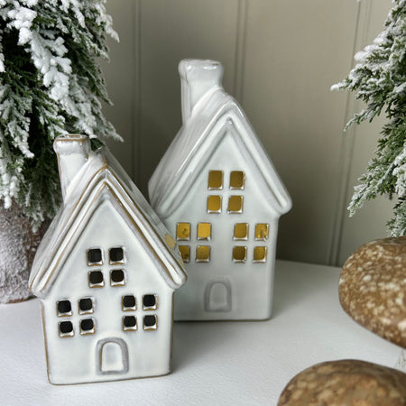 White ceramic LED lit house 2 sizes