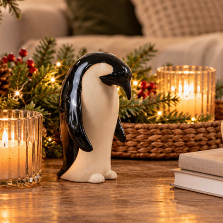 Large black ceramic penguin 17cm