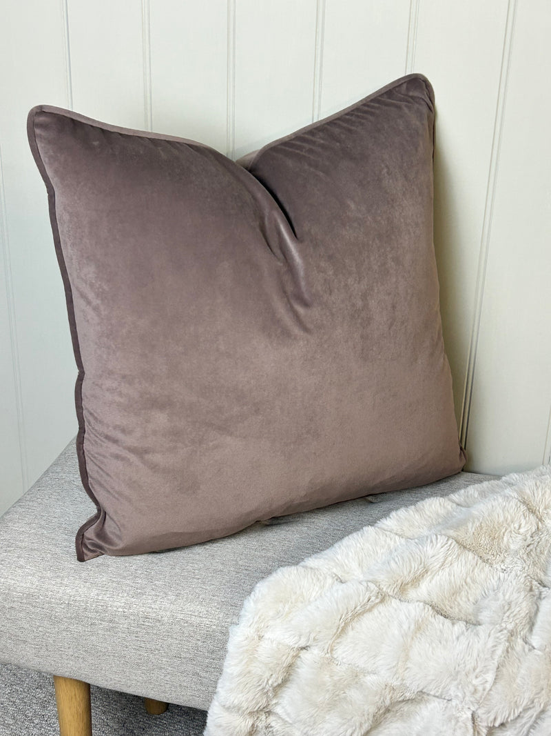 Large Truffle brown Taupe Matt Velvet Piped Edge Cushion 50cm