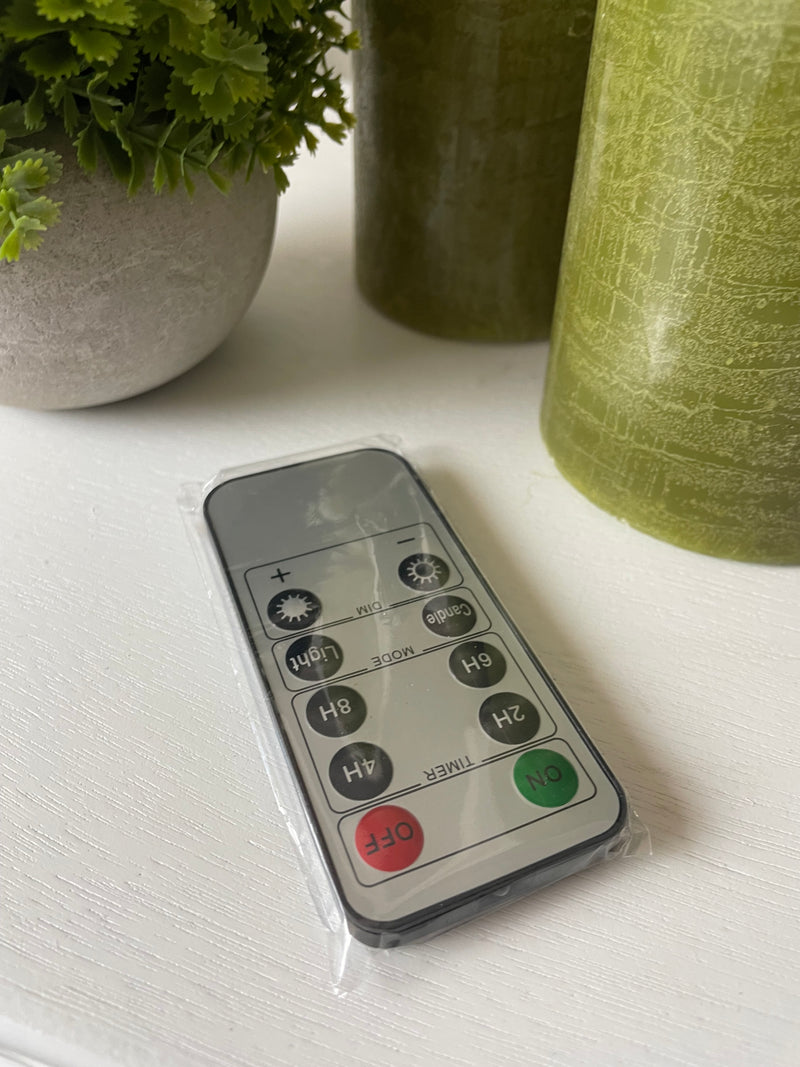 Moss Green Wax Led Flickering Candle with remote and timer