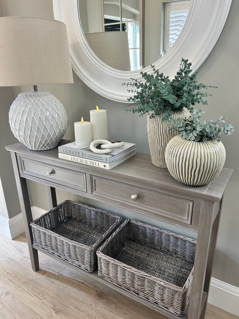 Chunky cream round stripe rib vase