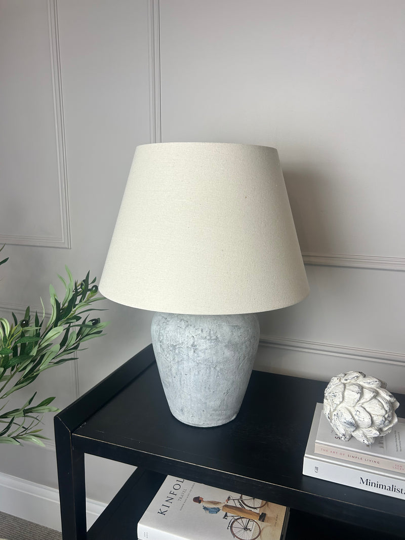 Darcy stone rustic lamp with linen shade