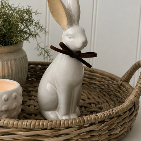 Cute Ceramic White Rabbits with Ribbon bow, 2 sizes
