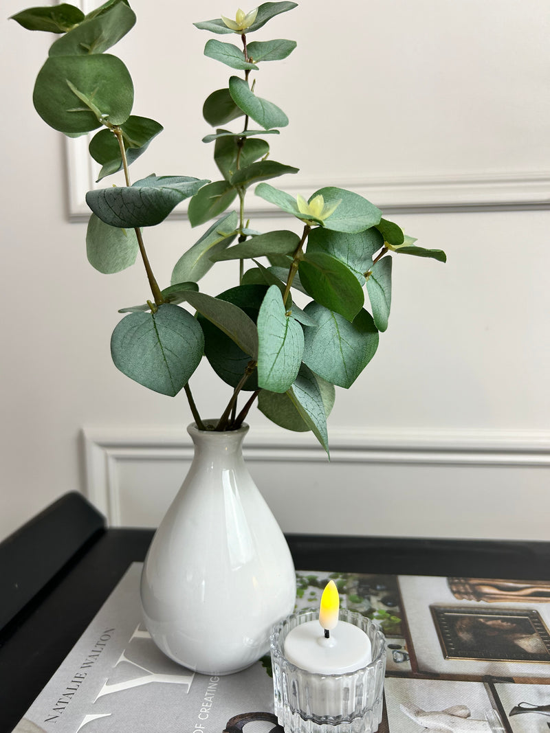 White vase with eucalyptus