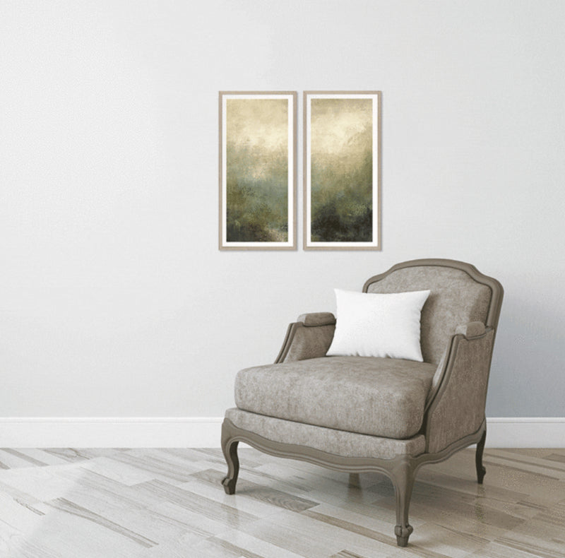 Pair of ash framed prints Mossy Forest by Suzanne Nicoll 48x24 each set 2 premium