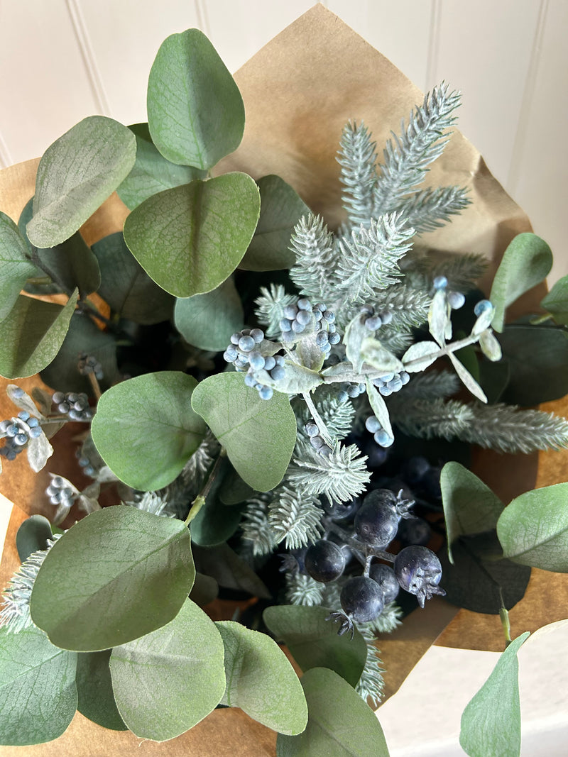 Festive Green eucalyptus foliage and berry arrangement 70cm