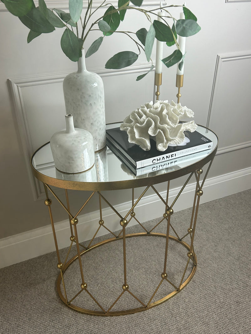 Antique Gold Mirrored Top oval Side Table console two sizes