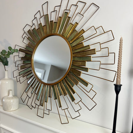 Starburst geo Metal and Green Pattern Mirror 90cm