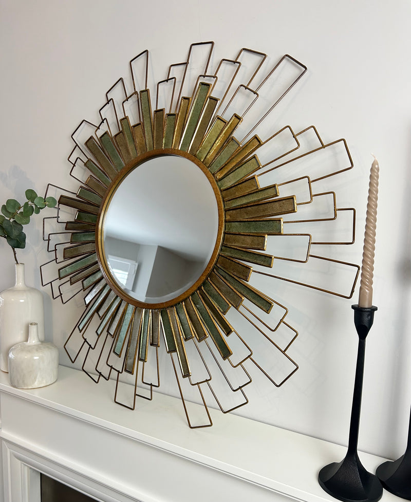 Starburst geo Metal and Green Pattern Mirror 90cm