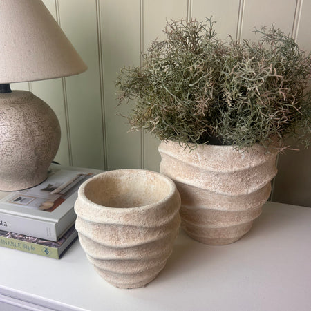 Cream beige taupe Ripple Sandblast Stone Plant Pot 2 sizes