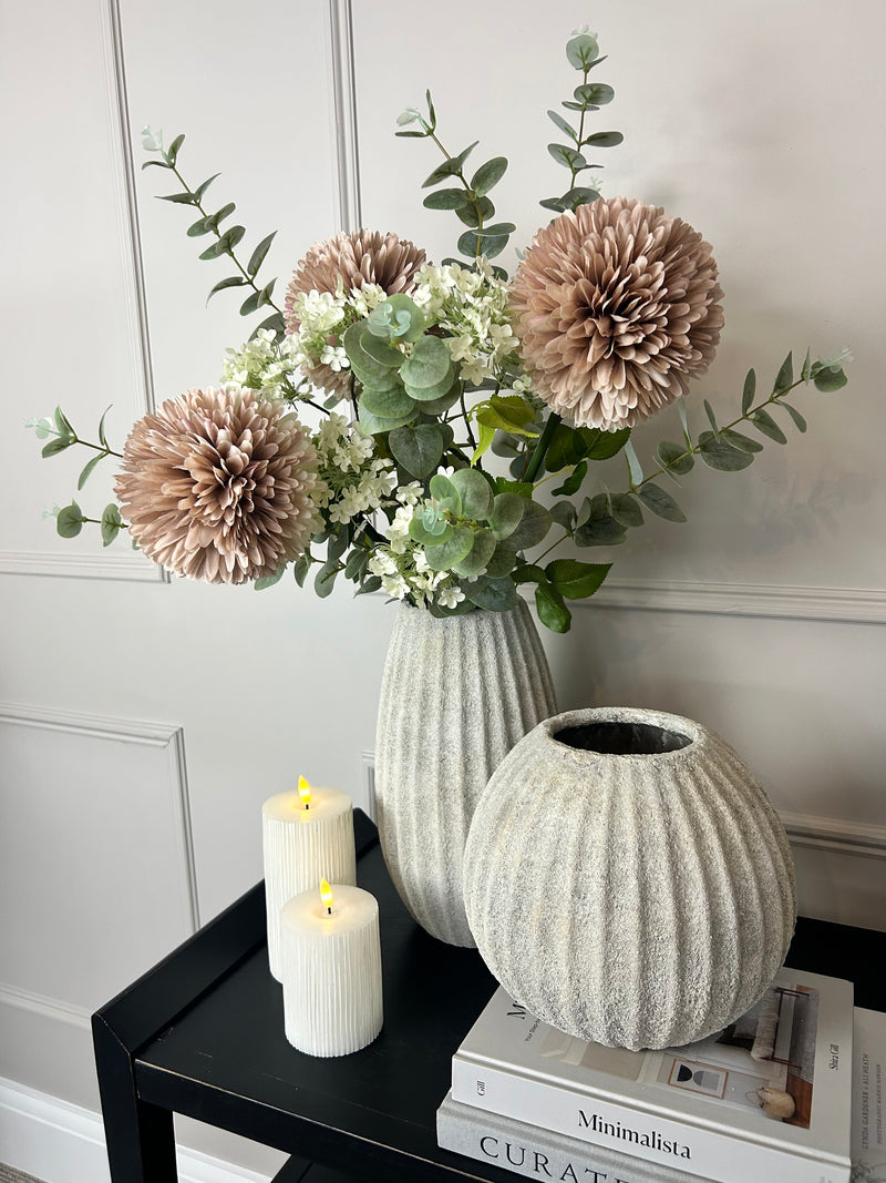 Pink allium Charlotte and eucalyptus arrangement
