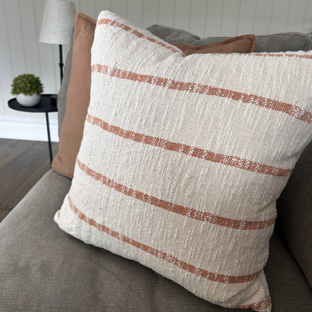 Terracotta cream stripe textured cushion 50cm