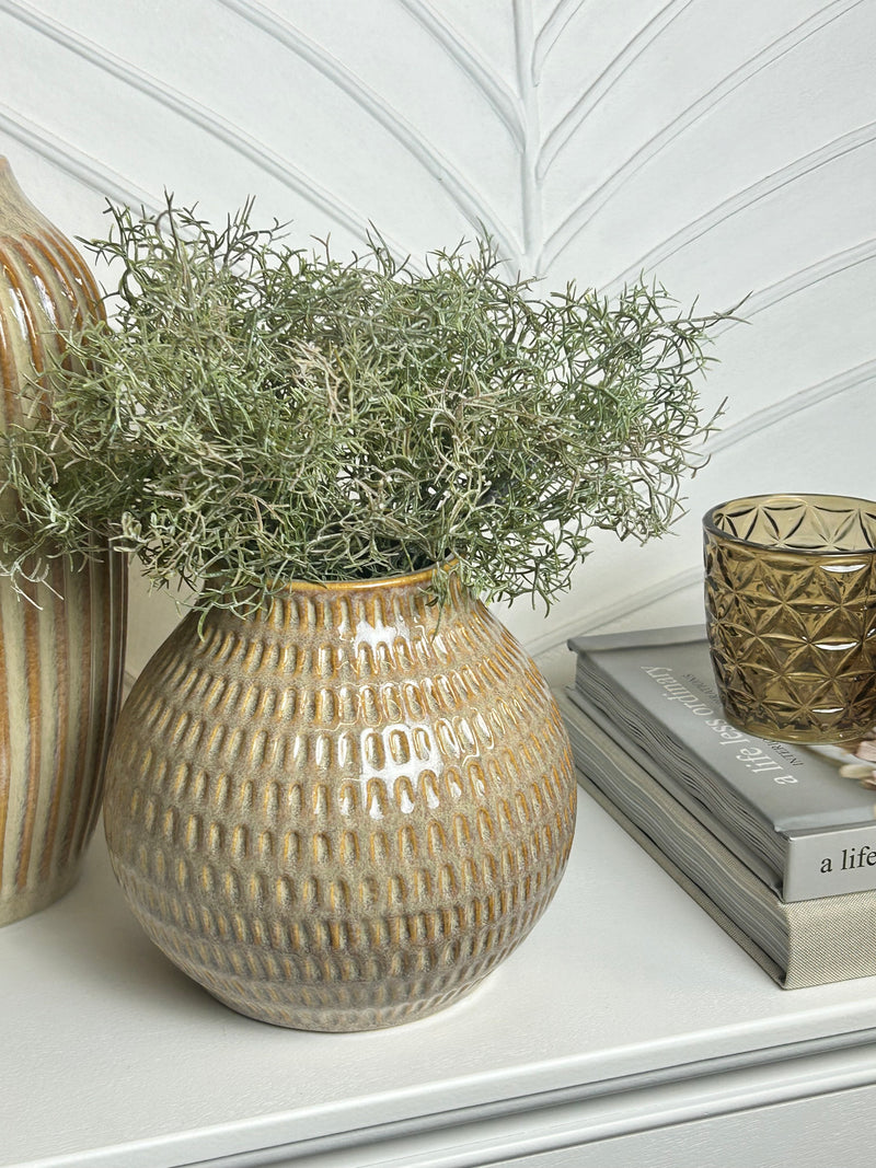 Textured dot dash squat vase brown beige