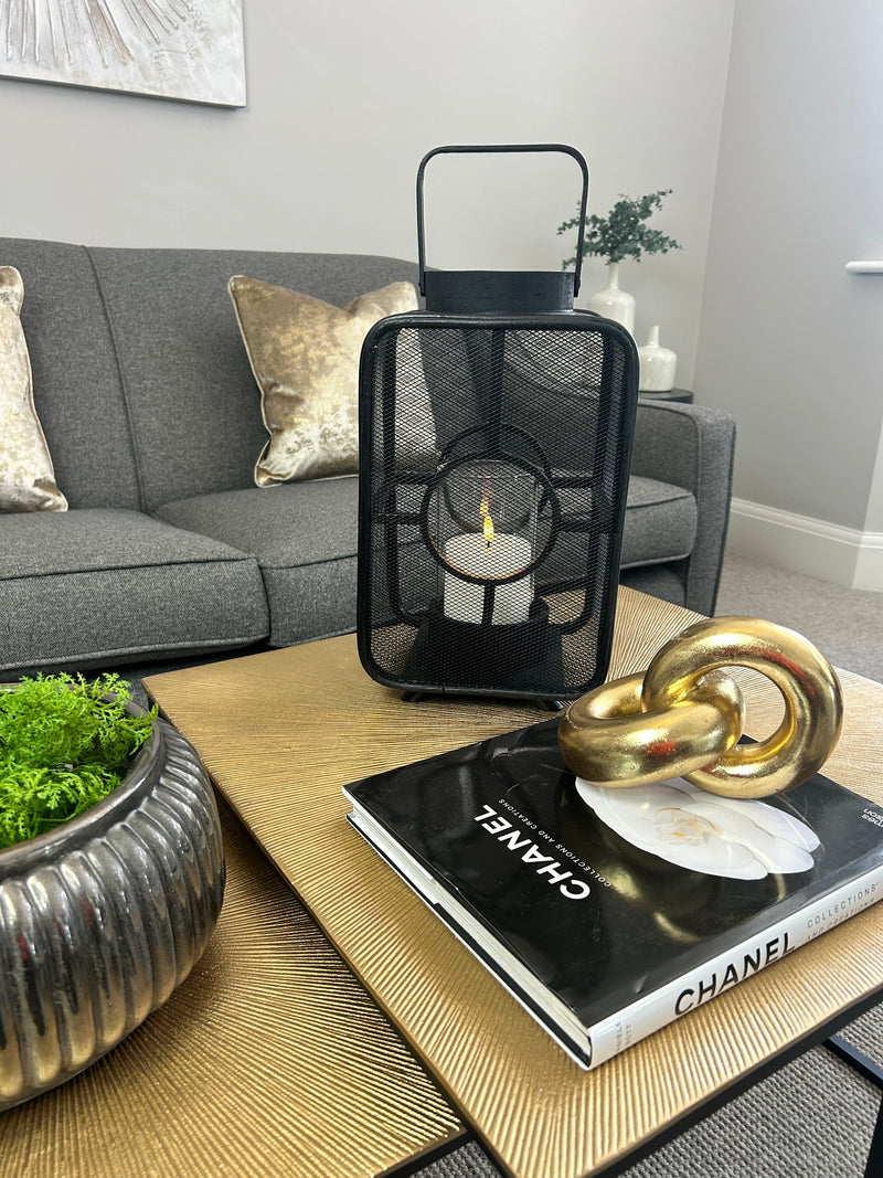 Black Geometric mesh Lantern Candle Holder