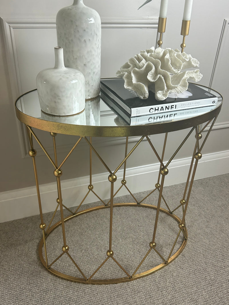 Antique Gold Mirrored Top oval Side Table console two sizes
