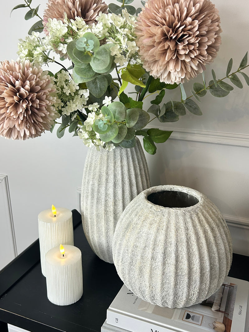 Stone ribbed vase rustic 2 sizes