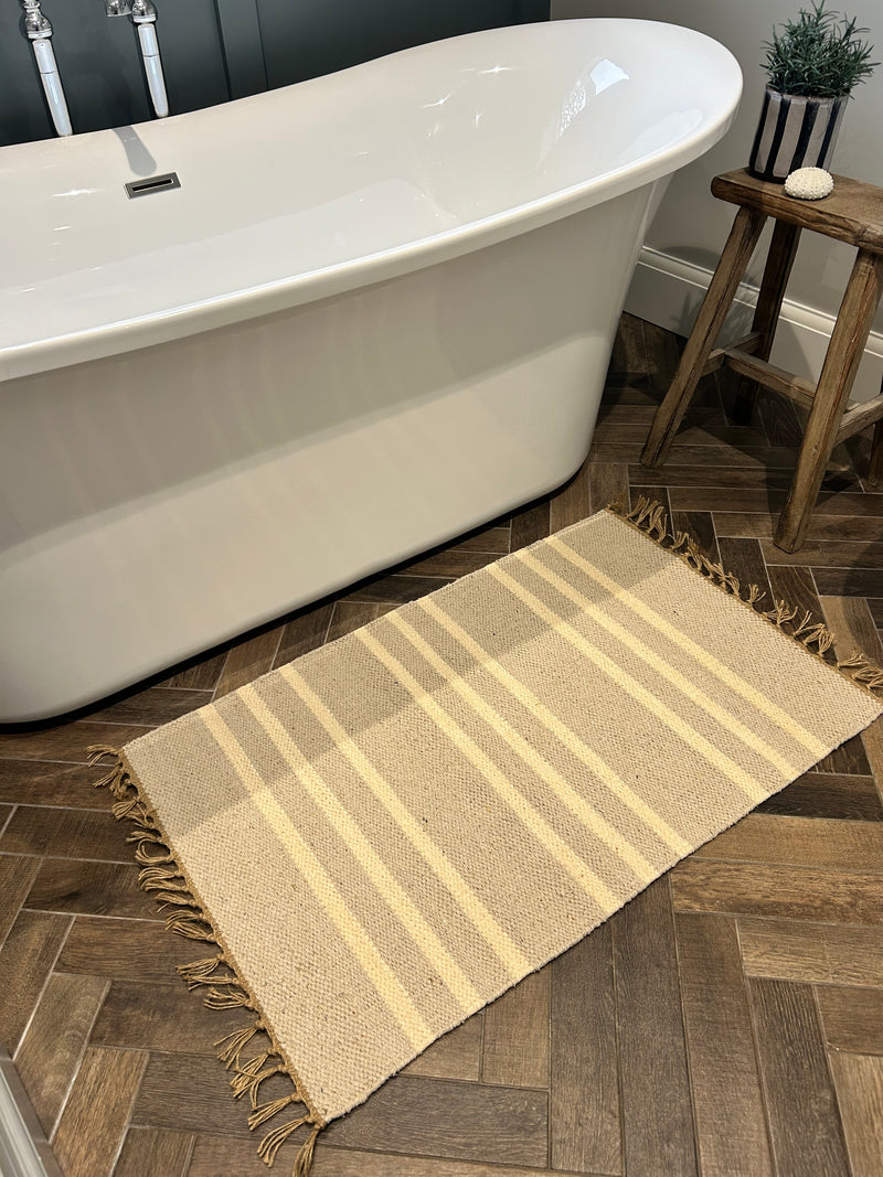 Recycled cotton stripe stone beige neutral rug runner door mat 60x90 and 70x130