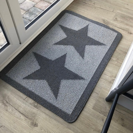 Grey Star Door washable Mat rug 80x50cm and 67x100cm