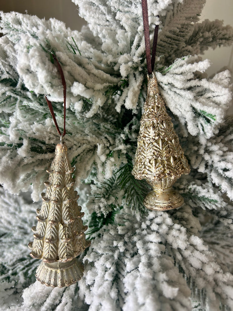 Gold hanging etched Christmas tree 10cm mixed
