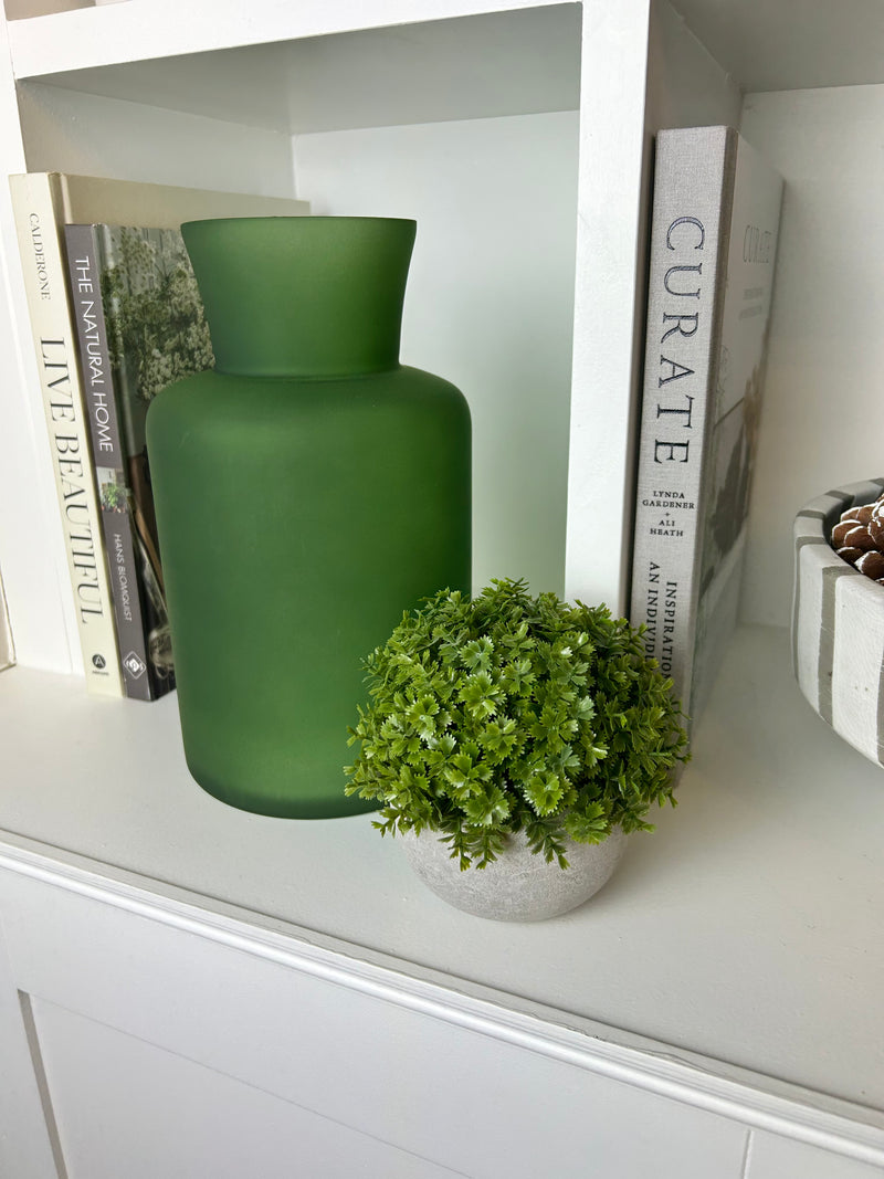 Smokey green glass bottle neck vase