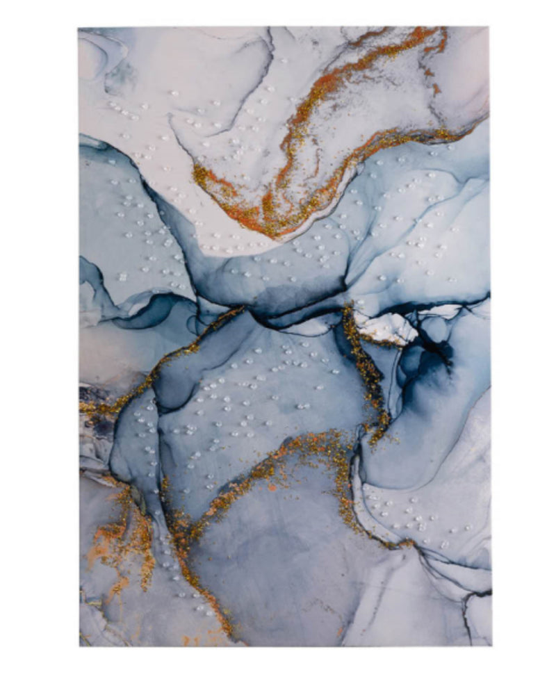 Blue gold abstract embellished canvas wall art picture 120x80