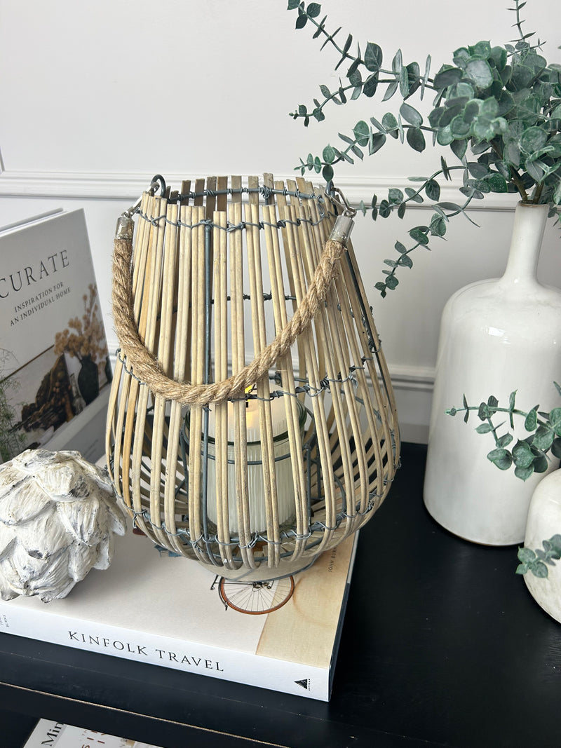 Large Light Willow Lantern with handle candle holder