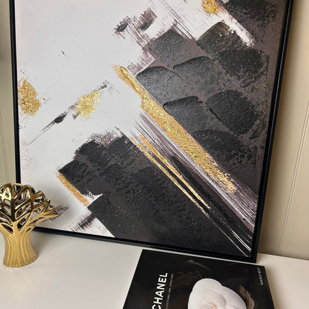 Black gold abstract framed art