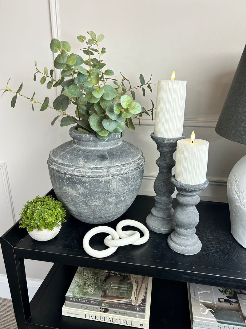 Stone look washed black candle stick 2 sizes