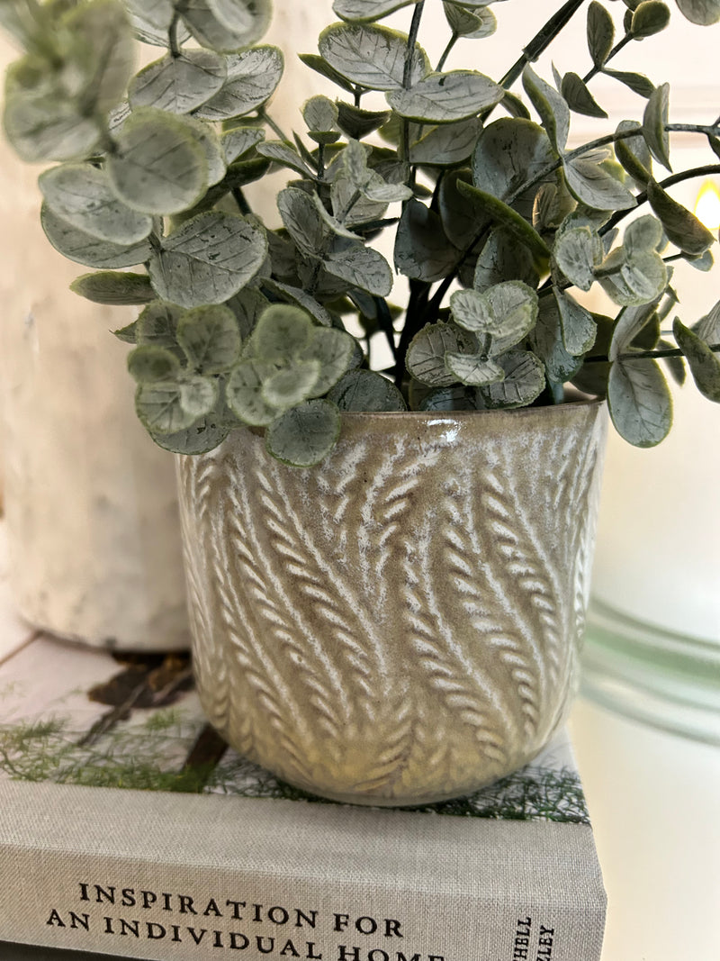 Natural Glazed leaf Pattern Terracotta Plant Pot