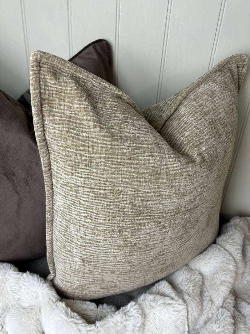 Natural taupe Moddi ripple Textured Velvet Piped Edge Trim premium Cushion 45m
