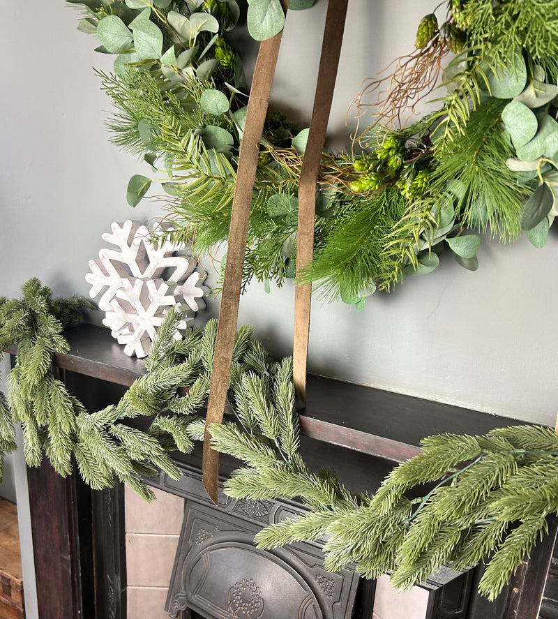 Flocked Norfolk spruce trailing  garland pick swag 100cm