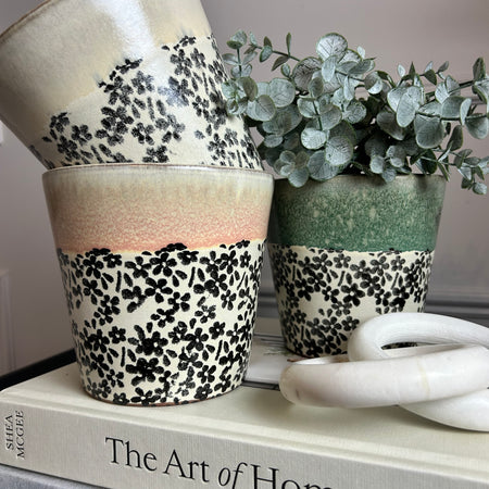 Pretty Floral Pattern Terracotta Plant Pots 3 colours styles