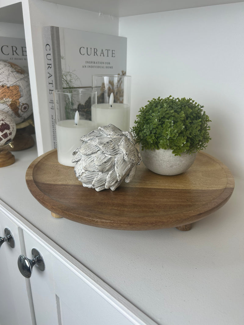 Natural wooden tray plate on feet 35cm