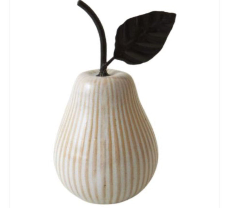 Off white ribbed ceramic apple and pear