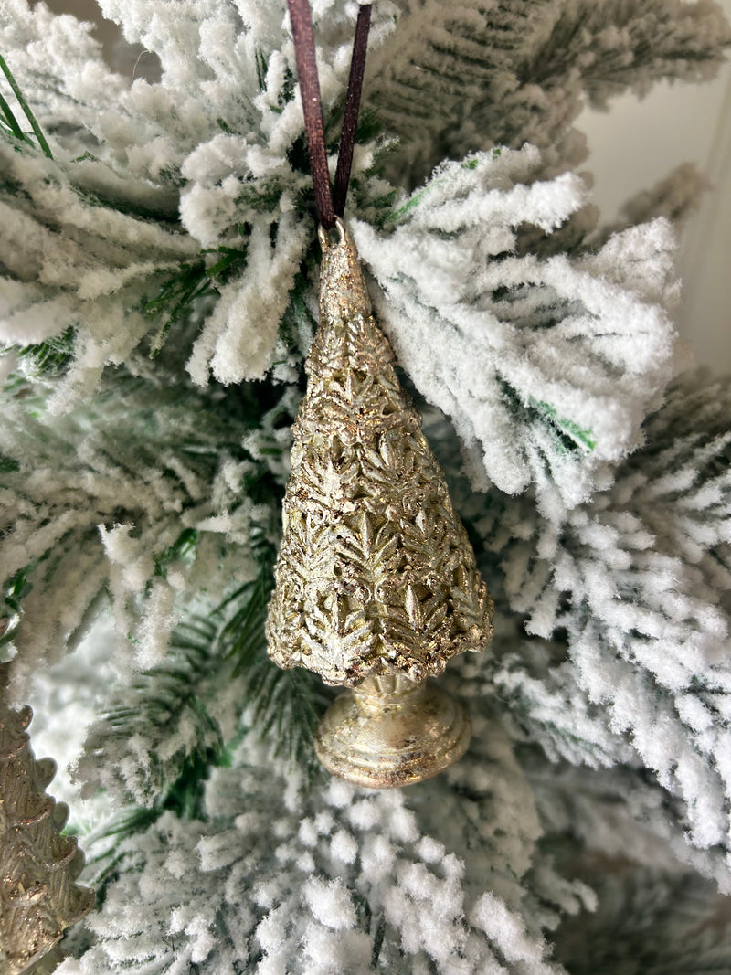 Gold hanging etched Christmas tree 10cm mixed