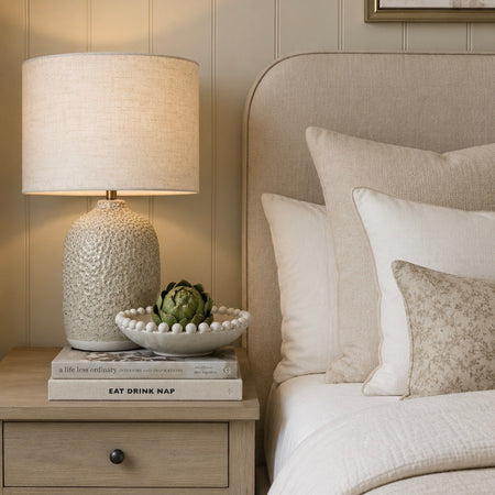 Stoneware ceramic Two Tone Taupe natural Textured Lamp Linen Shade