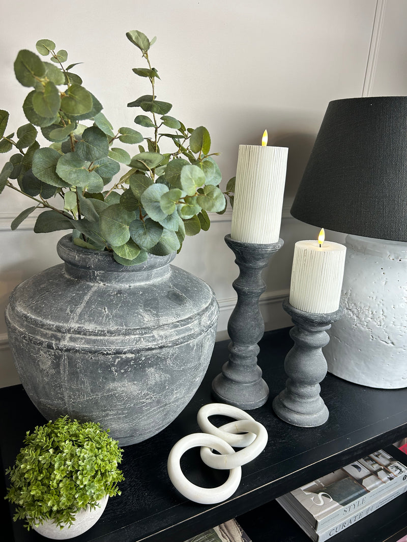 Stone look washed black candle stick 2 sizes