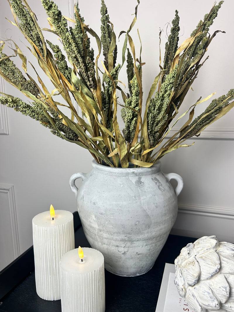 Grey stone rustic double handle vase