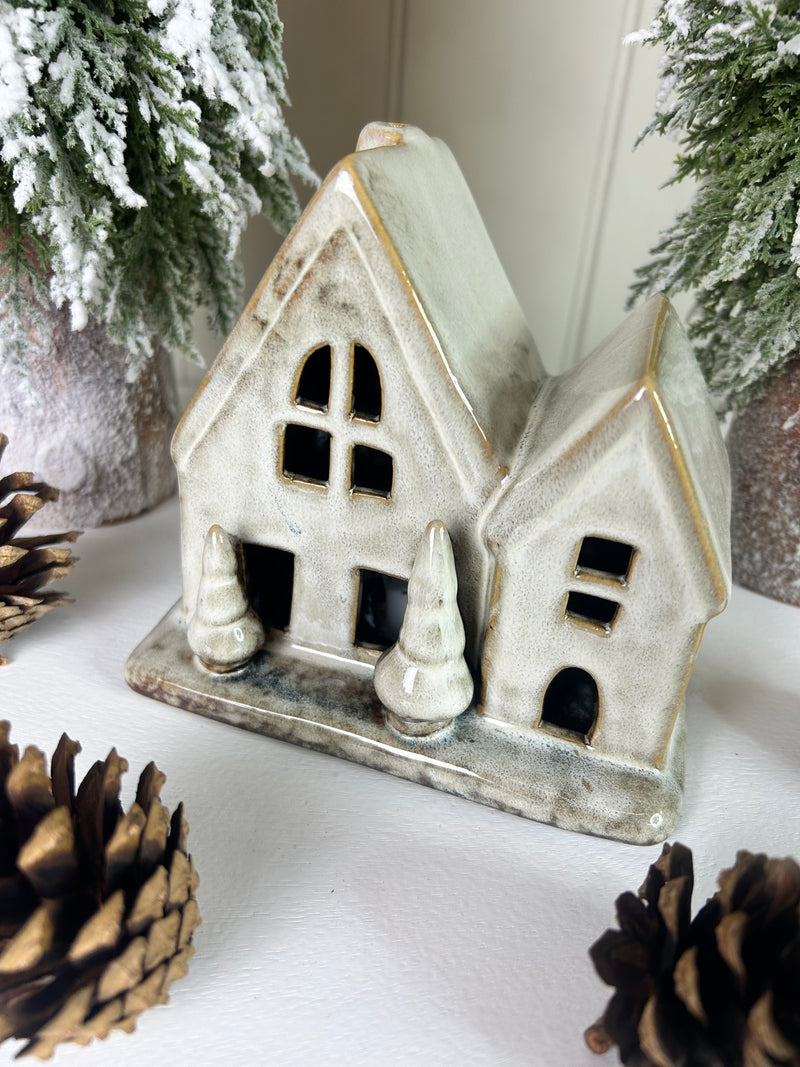 Reactive glaze brown cream Ceramic Led House